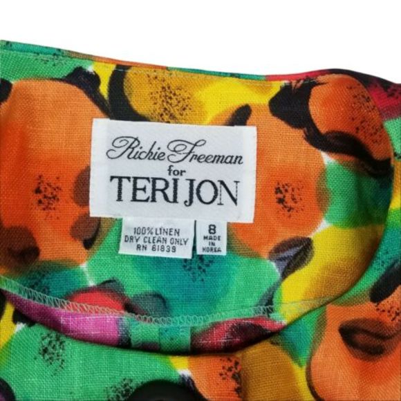 Rickie Freeman Jon Teri-Jon Floral Blouse Womens Sz 8 Linen  Button Front Top - Picture 3 of 12